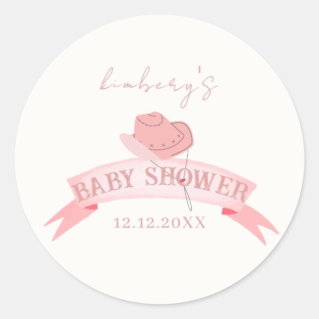 Sticker Rond Baby shower de Casquette de fille rose (Devant)