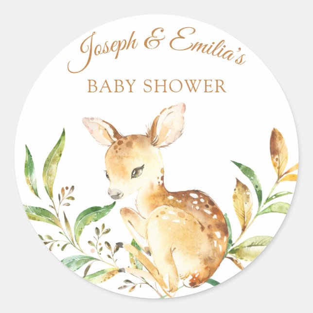 Sticker Rond Baby shower de cerfs de bébés (Devant)