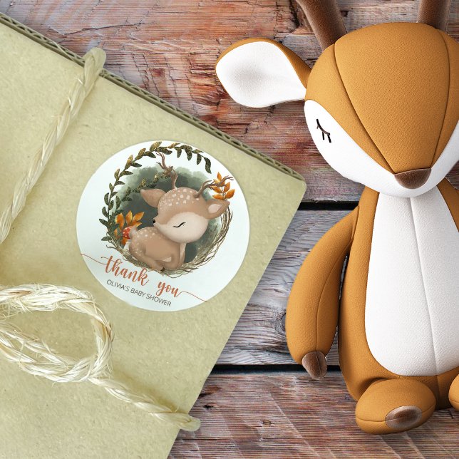 Sticker Rond Baby shower de cerfs de bois couché Merci (Créateur téléchargé)