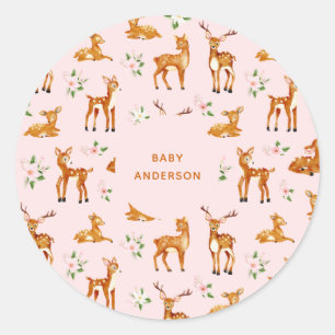 Sticker Rond Baby shower de cerfs roses