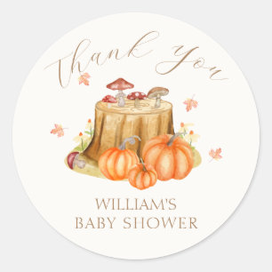 Sticker Rond Baby shower de champignon Citrouille de bois