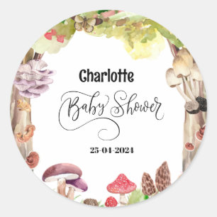 Sticker Rond baby shower de champignons forêt