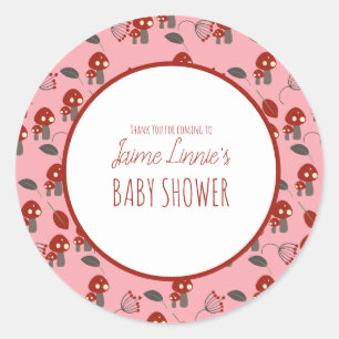 Sticker Rond Baby shower de champignons mignons Jardin Forêt Me