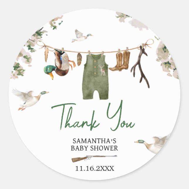 Sticker Rond Baby shower de chasse au canard (Devant)