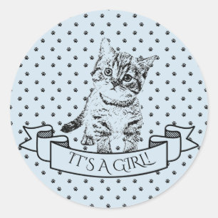 Sticker Rond Baby shower de chat bleu Cute Kitten
