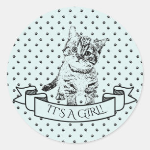 Sticker Rond Baby shower de chat bleu Cute Kitten