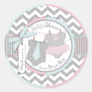 Sticker Rond Baby shower de Chevron de tutu de cravate de