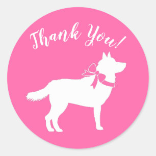 Sticker Rond Baby shower de Chien de Sibérie à chiots roses
