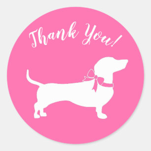 Sticker Rond Baby shower de chien rose Dachshund Wiener