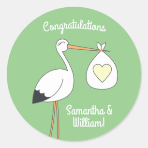 Sticker Rond Baby shower de cigogne vert
