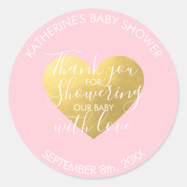 Sticker Rond Baby shower de coeur en or blanc rose pâle (Devant)