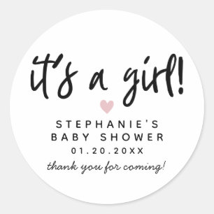 Sticker Rond Baby shower de coeur rose moderne