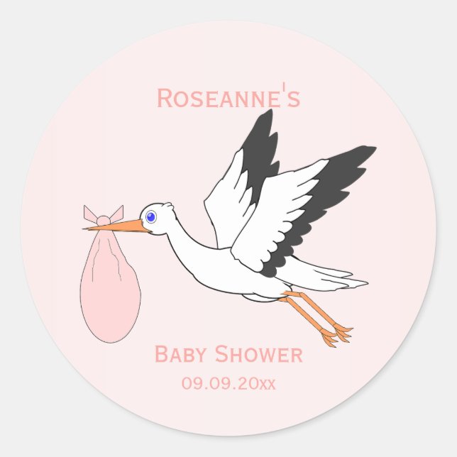 Sticker Rond Baby shower de conception de la cigogne pour bébé (Devant)