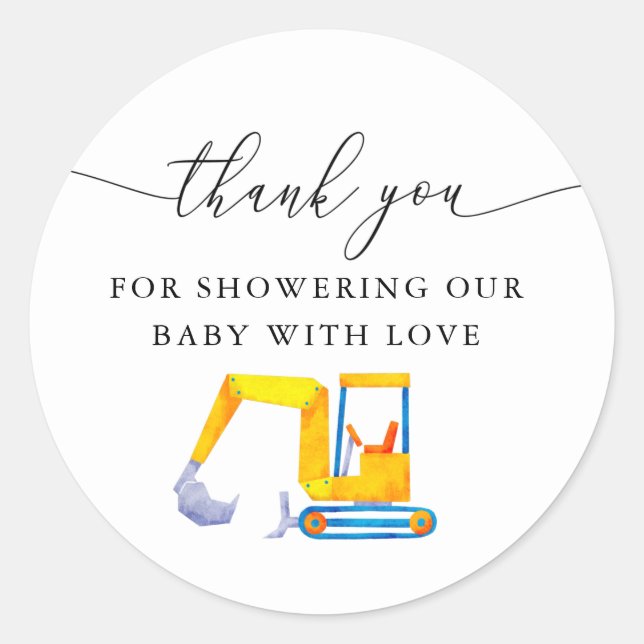 Sticker Rond Baby shower de construction préféré (Devant)