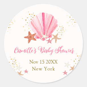 Sticker Rond Baby shower de coquillages de coquillages de poiss