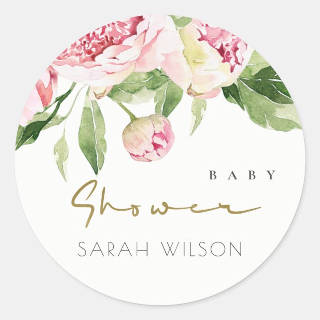 STICKER ROND BABY SHOWER DE COULEUR D'EAU FLEURIE BLEU DOUX (Devant)