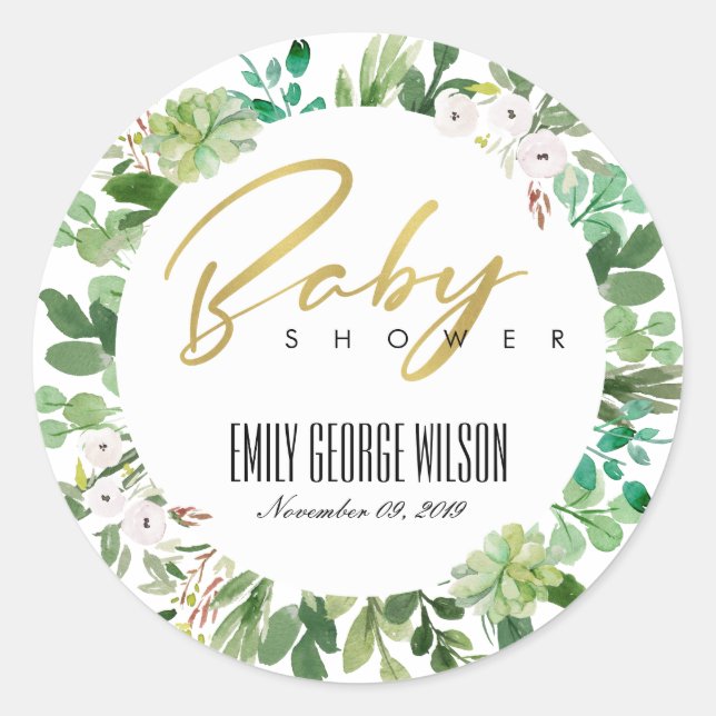 STICKER ROND BABY SHOWER DE COULEUR D'EAU SUCCULENTE DES ÉCHAPP (Devant)