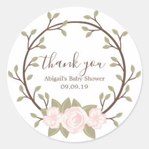 Sticker Rond Baby shower de couronne de fleurs roses
