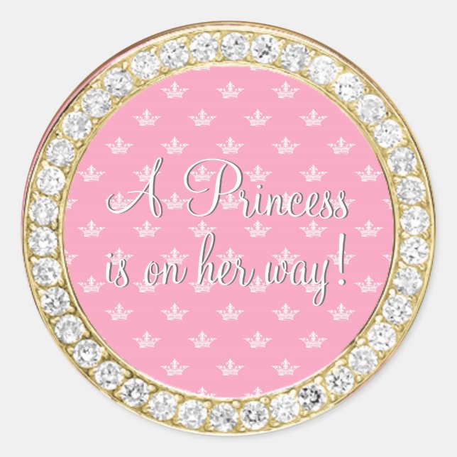 Sticker Rond Baby shower de couronne Diamonds Gold Rose (Devant)