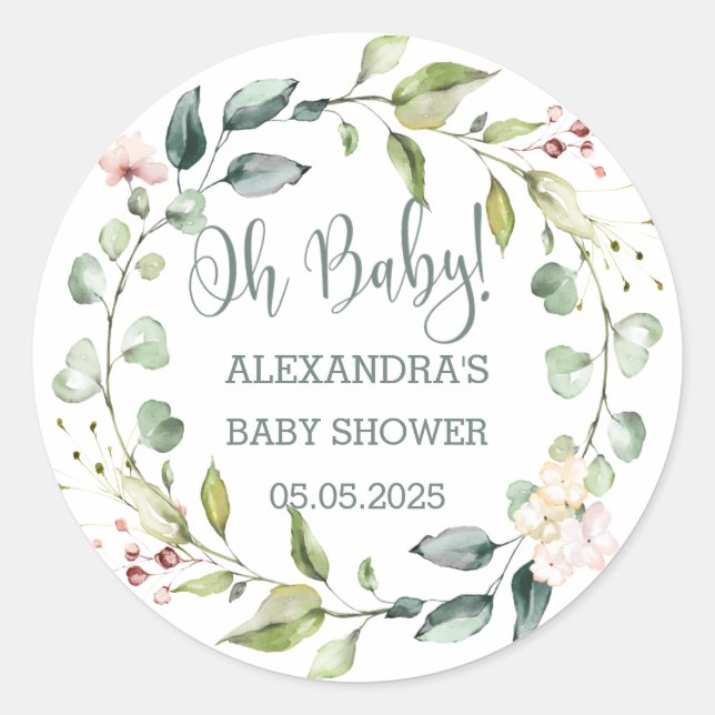 Sticker Rond Baby shower de couronne feuillu (Devant)
