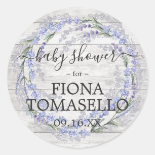 Sticker Rond Baby shower de couronnes florales en bois rustique