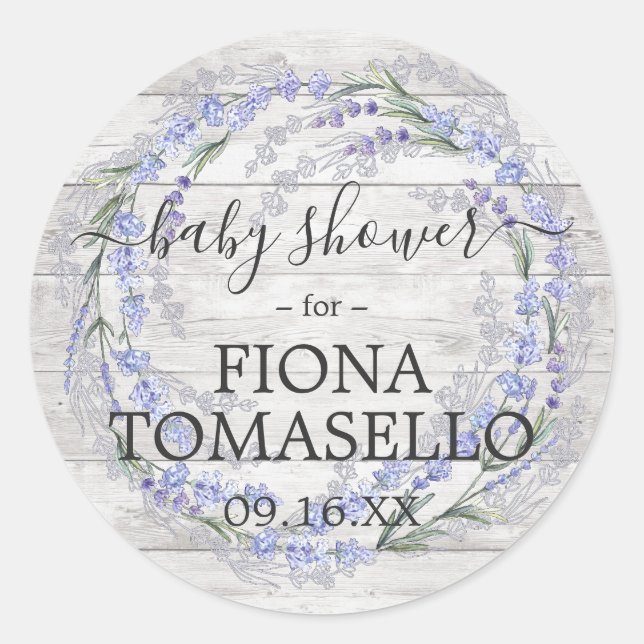 Sticker Rond Baby shower de couronnes florales en bois rustique (Devant)