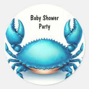 Sticker Rond Baby shower de crabe bleu de la marine de pêche