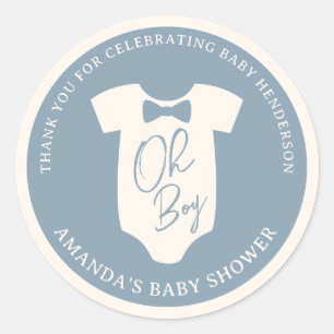 Sticker Rond Baby shower de Cravate Dusty Blue Bow