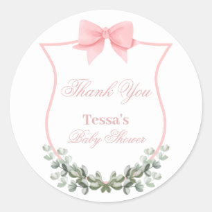 Sticker Rond Baby shower de crête Eucalyptus Pink Elegant
