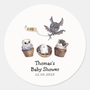 Sticker Rond Baby shower de cupcake Little Boo Halloween
