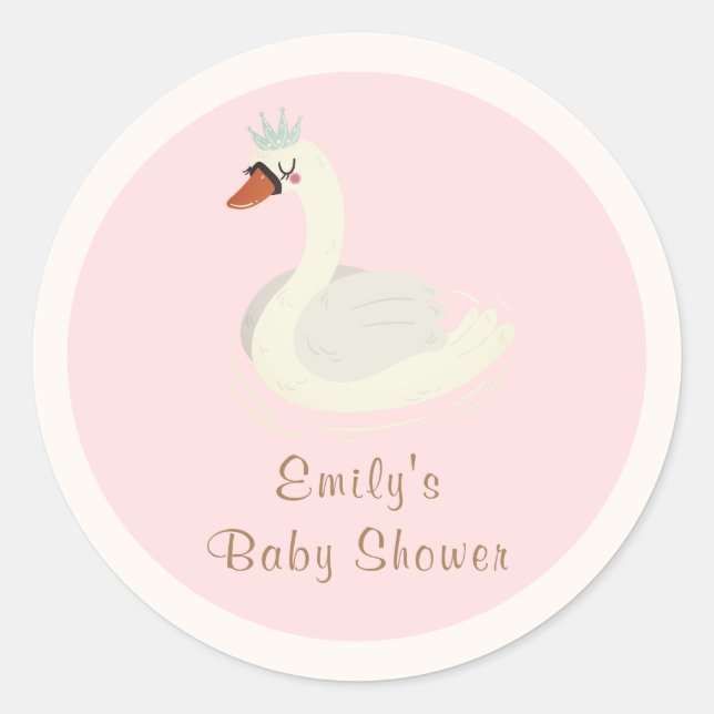 Sticker Rond Baby shower de cygne rose élégant Boho Arch Prince (Devant)