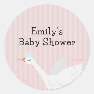 Sticker Rond Baby shower de cygne rose moderne Whimsical Prince