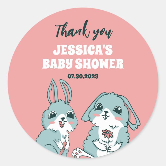 Sticker Rond Baby shower de dessin sur lapin mignon (Devant)