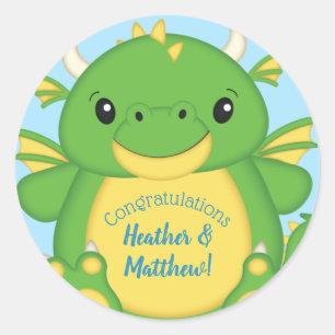 Sticker Rond Baby shower de dragon bleu