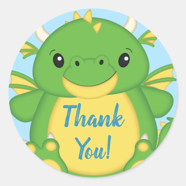 Sticker Rond Baby shower de dragon bleu (Devant)