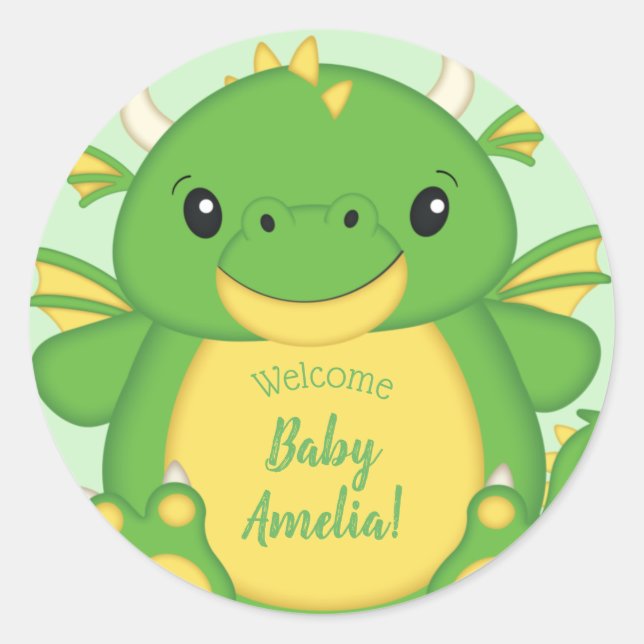 Sticker Rond Baby shower de dragon vert (Devant)