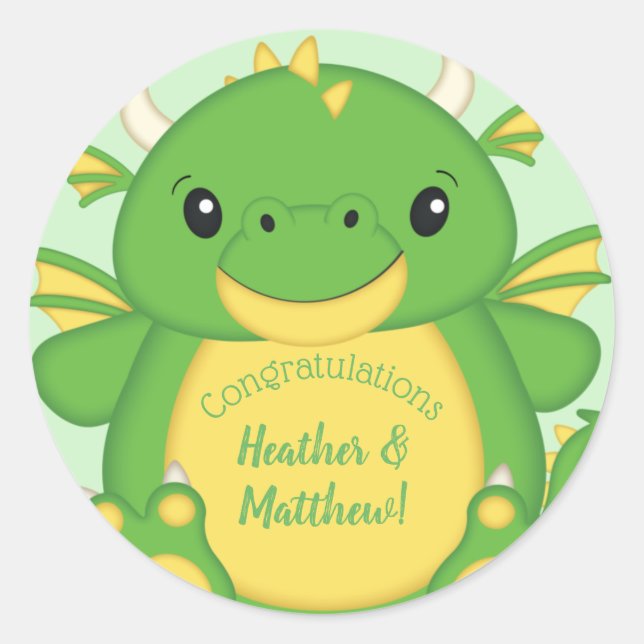 Sticker Rond Baby shower de dragon vert (Devant)