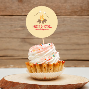 Sticker Rond Baby shower de feu de camp Smore piquets