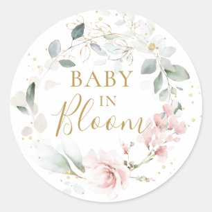 Sticker Rond Baby shower de feuillage rose Rose Rose