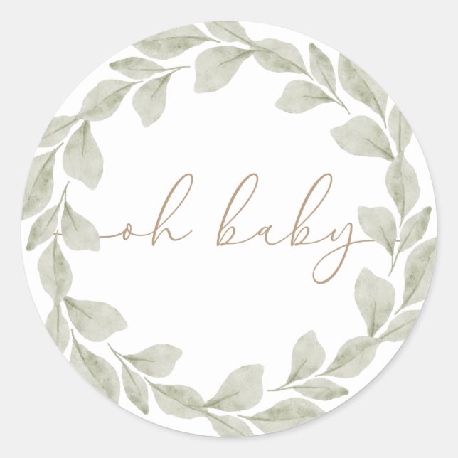 Sticker Rond Baby shower de feuille d'eucalyptus neutre pour le (Devant)