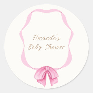 Sticker Rond Baby shower de fille à cadre de cordes Vintage ros