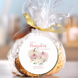 Sticker Rond Baby shower de fille Citrouille rose