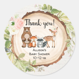 Sticker Rond baby shower de fille d'animaux de forêt de Russie
