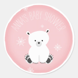 Sticker Rond Baby shower de fille de rose de flocon de neige