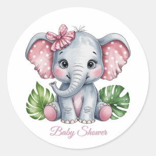 Sticker Rond Baby shower de fille éléphante de la cou rose