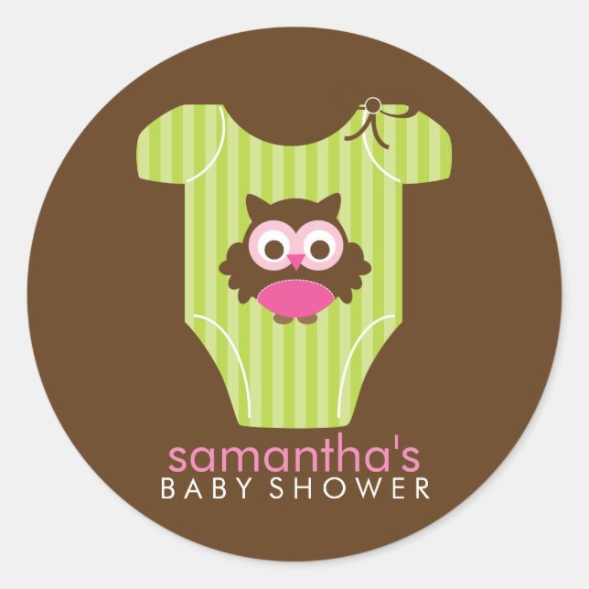 Sticker Rond Baby shower de fille en tenue de hiboux (Devant)