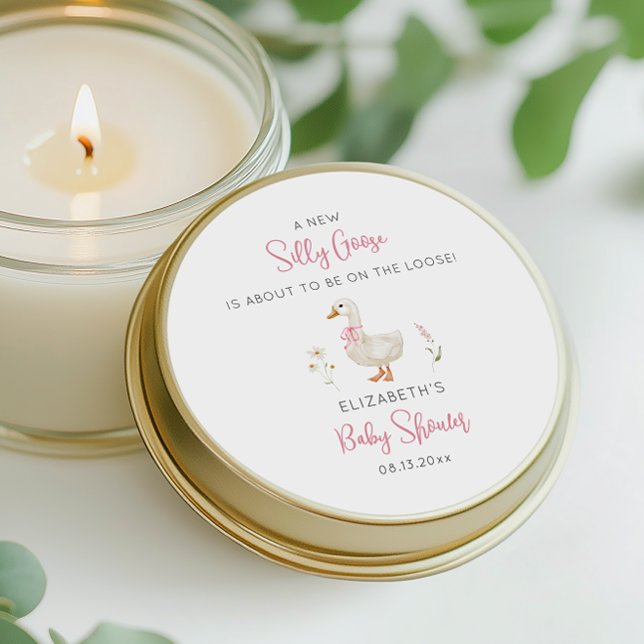 Sticker Rond Baby shower de fille Fleur sauvage de la poule ros (Créateur téléchargé)