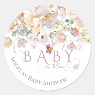 Sticker Rond Baby shower de fille pourpre Fleur sauvage à fleur