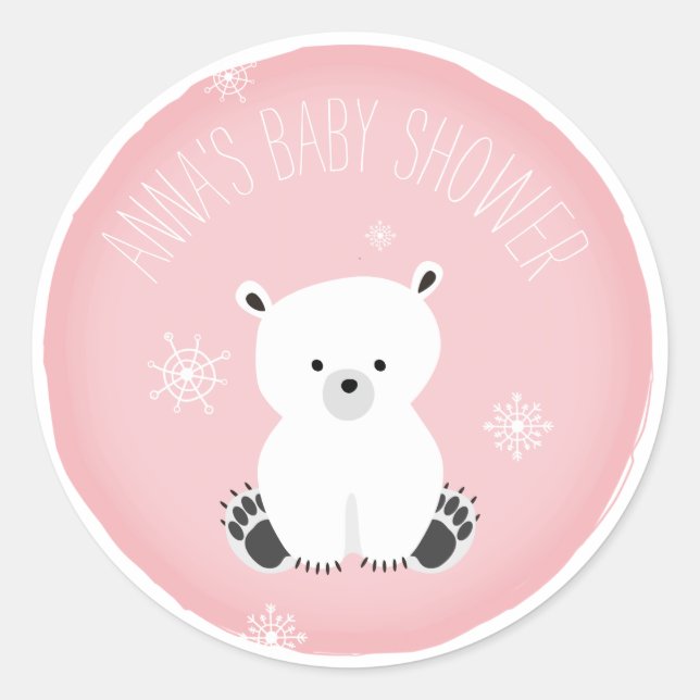 Sticker Rond Baby shower de fille rose de l'ours polaire (Devant)