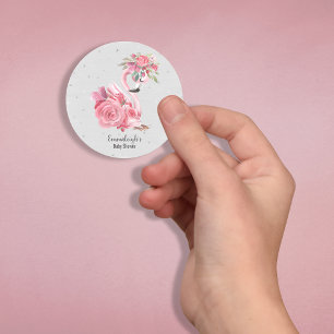 Sticker Rond Baby shower de Flamant rose Ballerina à l'eau d'ar